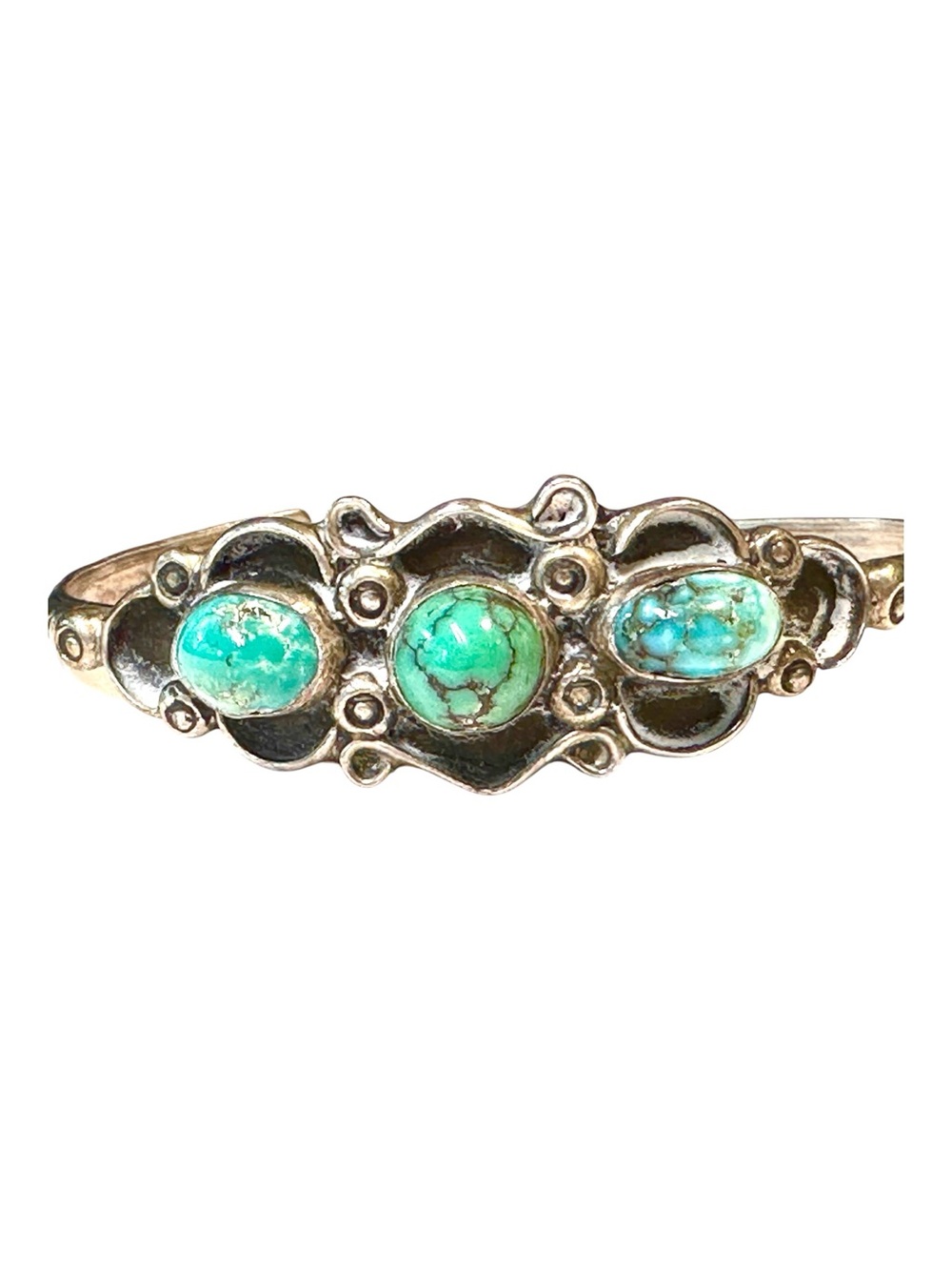 Vintage Navajo Sterling Silver 3 Stone Turquoise Cuff Bracelet